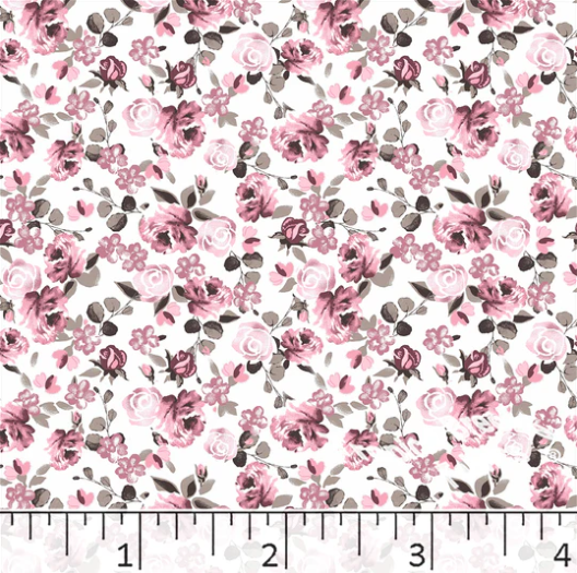 Pink Roses Poly Cotton Fabric - 20"
