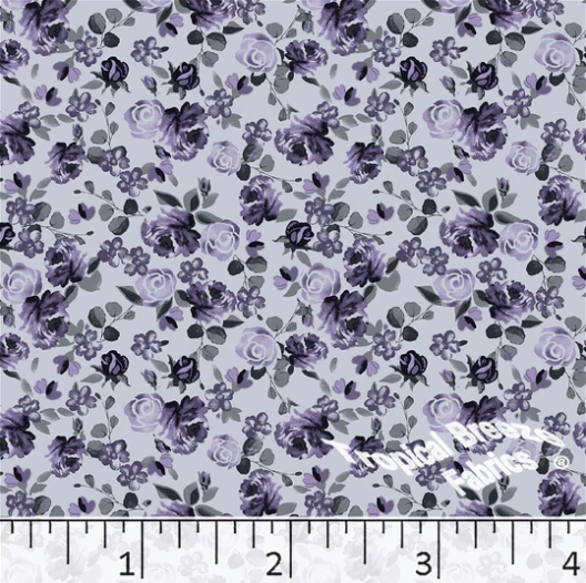 PurplePlum Roses Poly Cotton Fabric