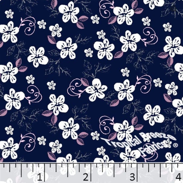 Dark Navy Floral Poly Cotton Fabric