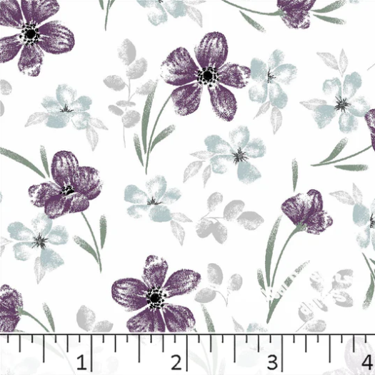 Dusty Plum Floral Poly Cotton Fabric