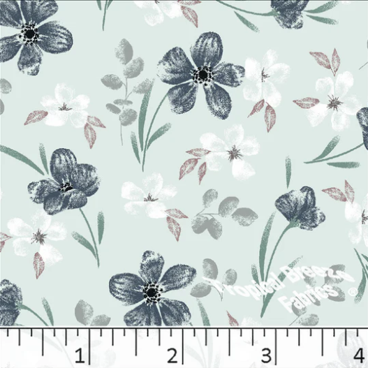 Mint Floral Poly Cotton Fabric