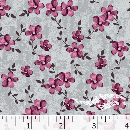 Gray & Rose Flowers Poly Cotton Fabric
