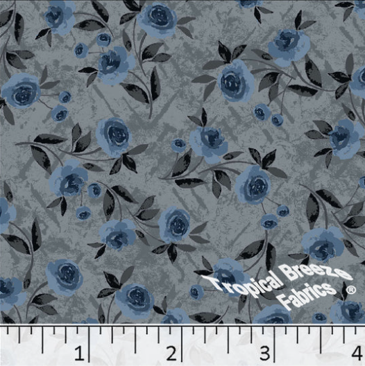 Gray Roses Poly Cotton Fabric