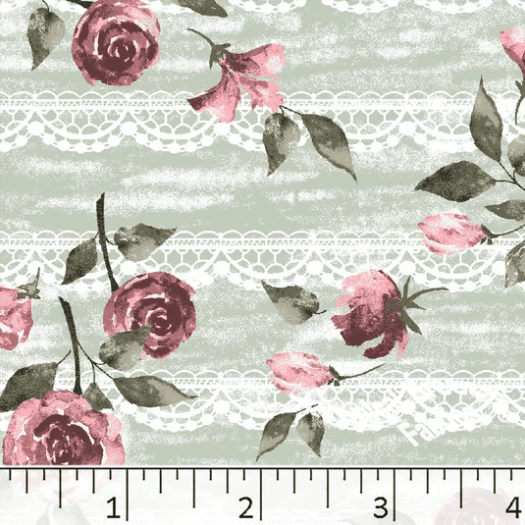 Salmon Lace Roses Floral Poly Cotton Fabric