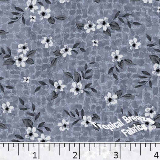 Denim Blue Floral Poly Cotton Fabric