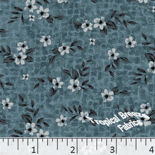 Turquoise Floral Poly Cotton Fabric