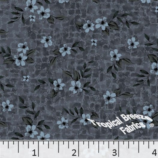 Charcoal Floral Poly Cotton Fabric