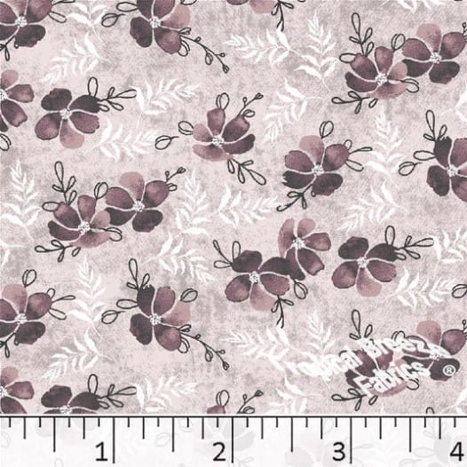 Dusty Rose Floral Leaf Sprigs Poly Cotton Fabric