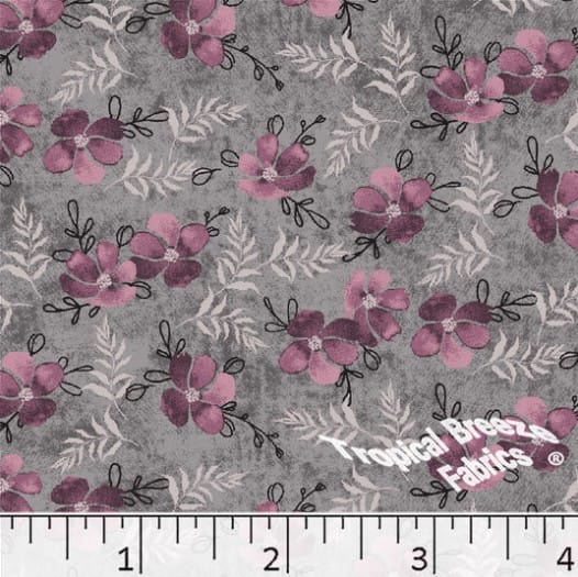 Rose Floral Leaf Sprigs Poly Cotton Fabric