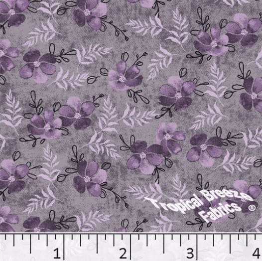 Lilac Floral Leaf Sprigs Poly Cotton Fabric
