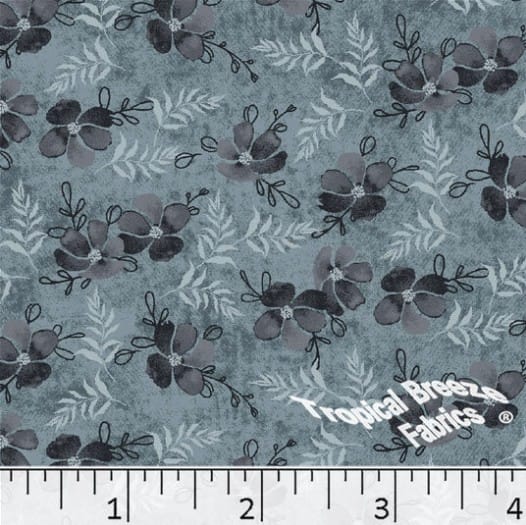 Teal Floral Leaf Sprigs Poly Cotton Fabric