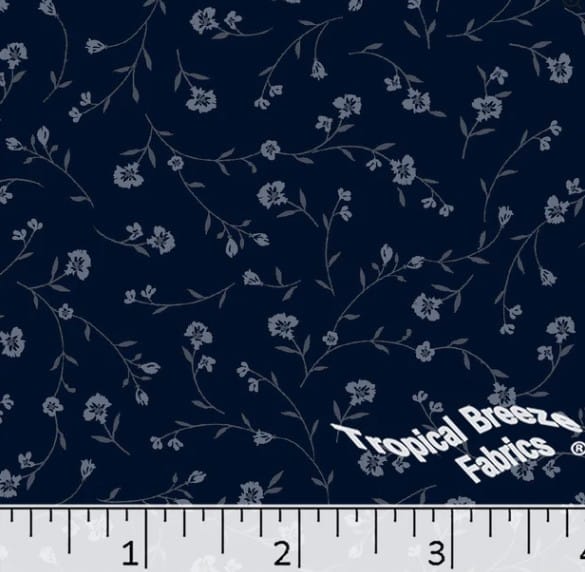 Navy Floral Linen Weave Poly Cotton Fabric