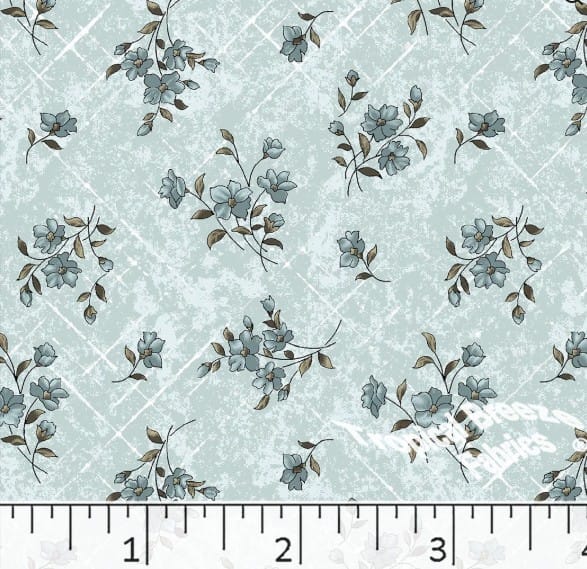 SeaFoam Flowers Poly Cotton Fabric
