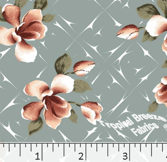 Stone Large Floral Poly Cotton Fabric