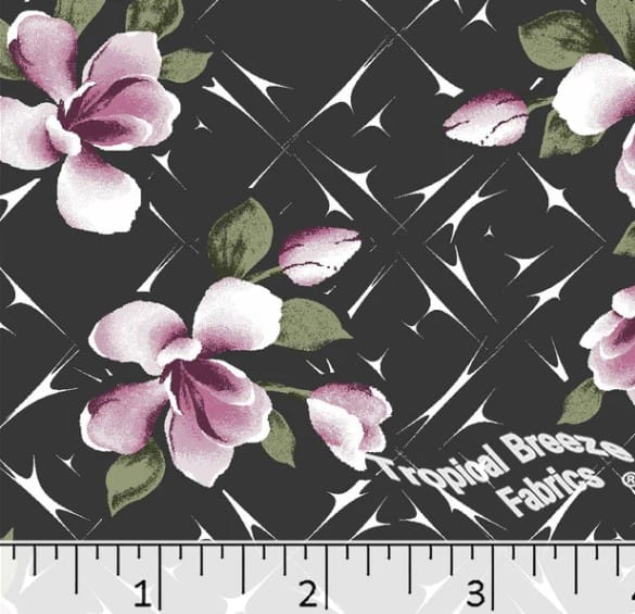 Charcoal Large Floral Poly Cotton Fabric