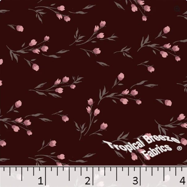 Mocha Floral Poly Cotton Dress Fabric