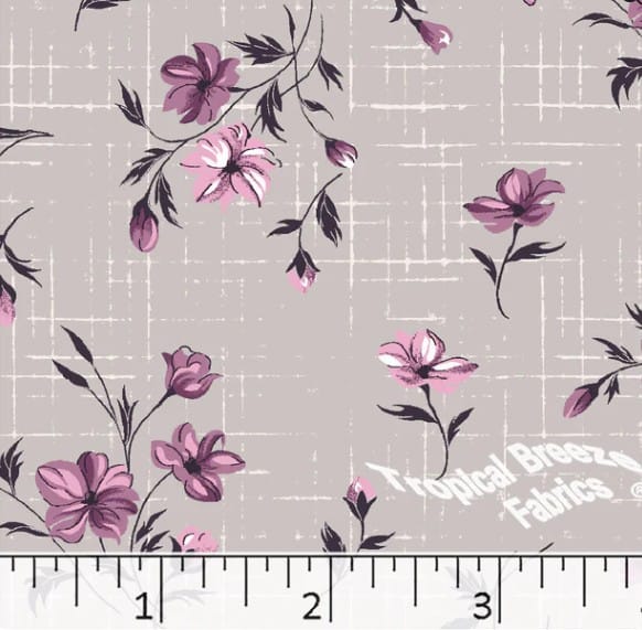 Silver & Purple Floral Poly Cotton Dress Fabric