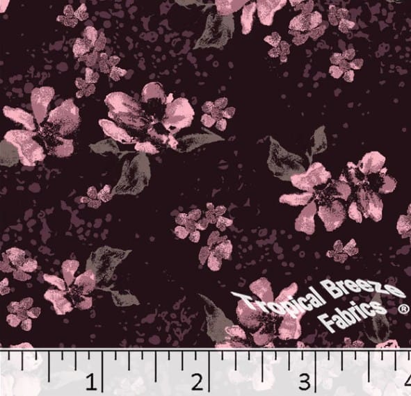 Wine Floral Poly Cotton Dress Fabric