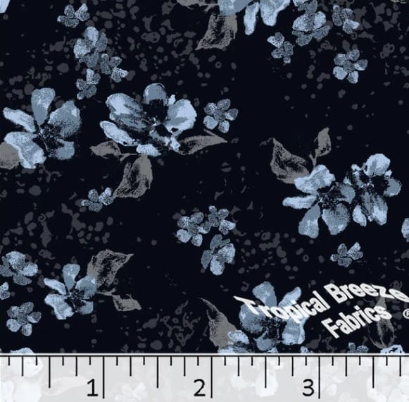 Blue Floral Poly Cotton Dress Fabric