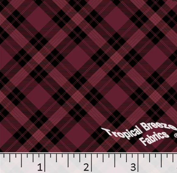 Burgundy Diagonal Plaid Poly Cotton Dress Fabric