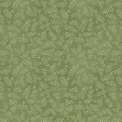 Benartex Wooly Cats Harvest Berry Leaves Quilting Cotton Fabric- Moss