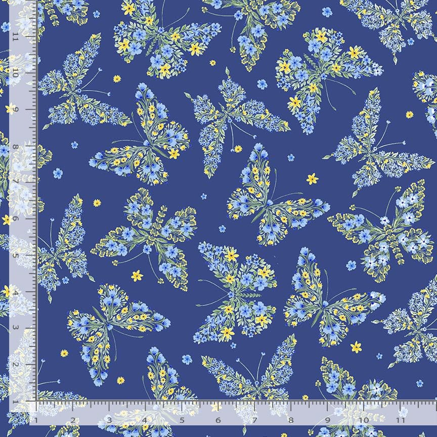 Timeless Treasures Bee Kind Floral Butterflies Quilting Cotton Fabric- Navy
