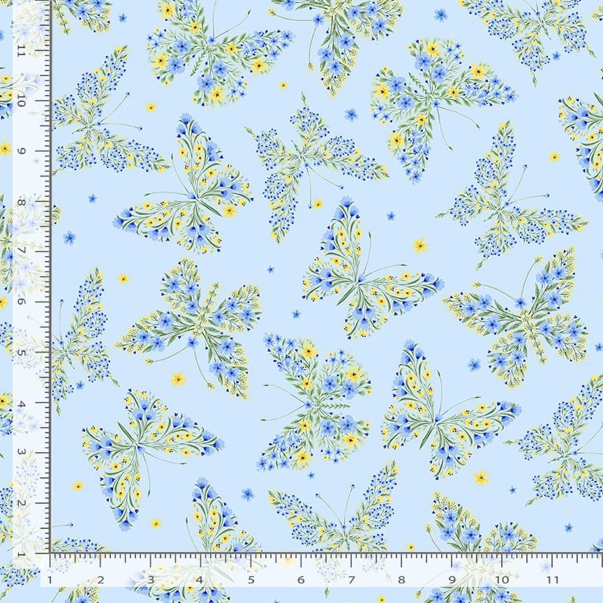 Timeless Treasures Bee Kind Floral Butterflies Quilting Cotton Fabric- Sky