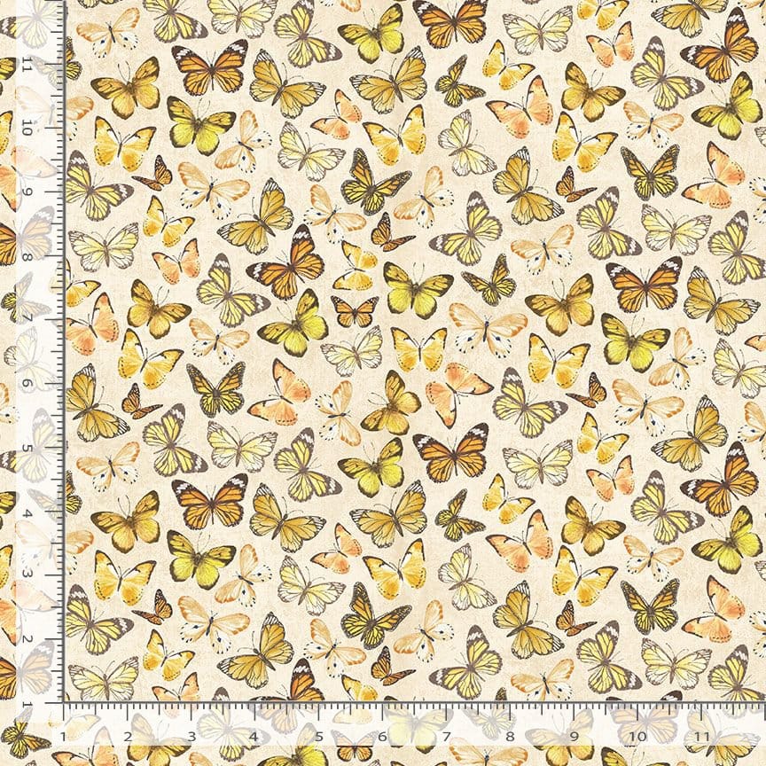 Timeless Treasures Sunflower Farm Tossed Butterflies Quilting Cotton Fabric- Cream