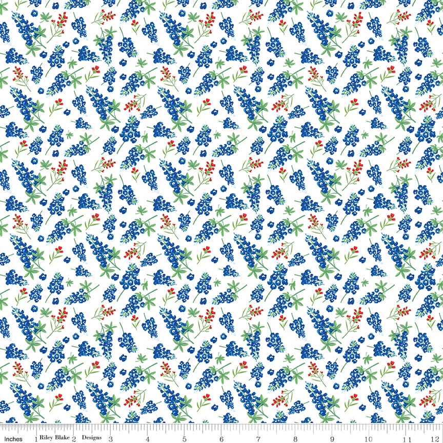 Riley Blake Frienship Florals Bluebonnets Quilting Cotton Fabric- White