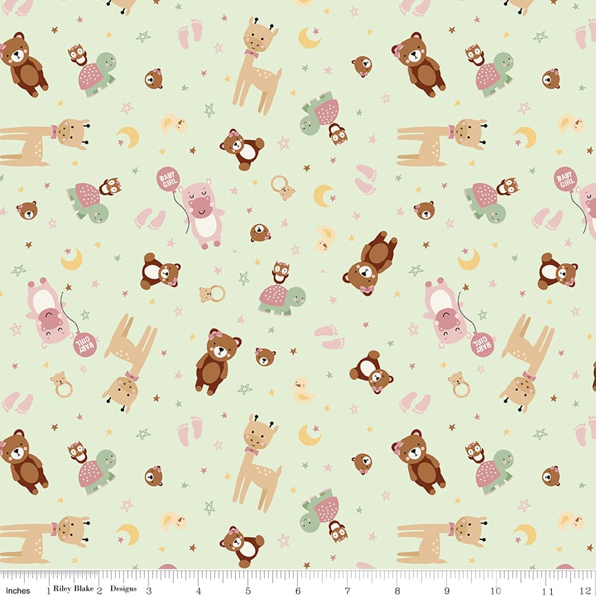Riley Blake Baby Girl Animals Quilting Cotton Fabric- Mint