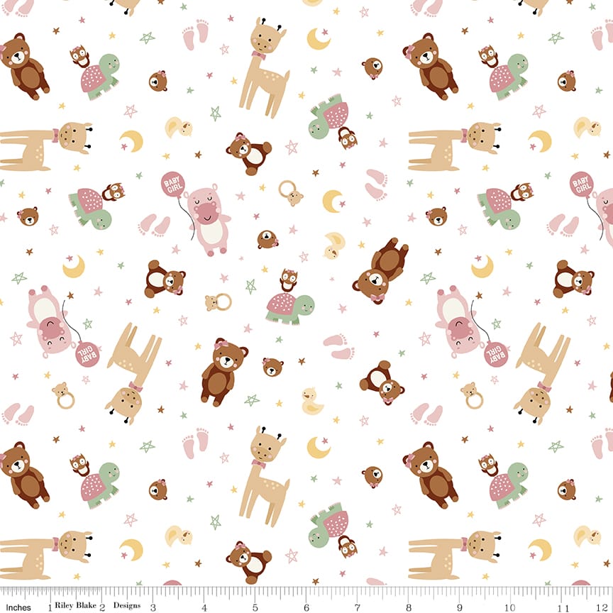 Riley Blake Baby Girl Animals Quilting Cotton Fabric- White