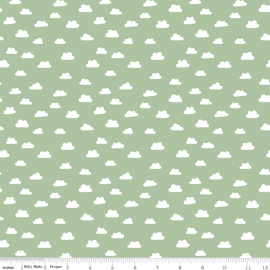 Riley Blake Baby Girl Clouds Quilting Cotton Fabric- Green