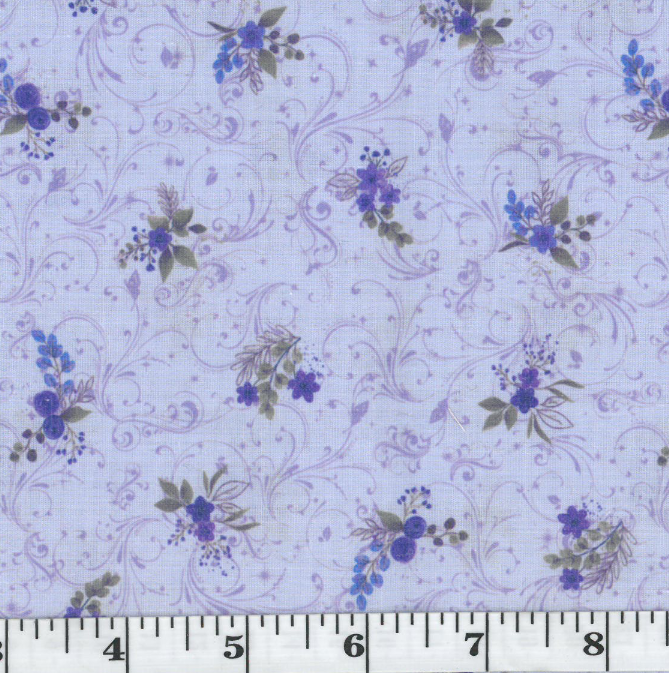 Purple Flower Clusters Poly Cotton Fabric - 1 1/4 yds