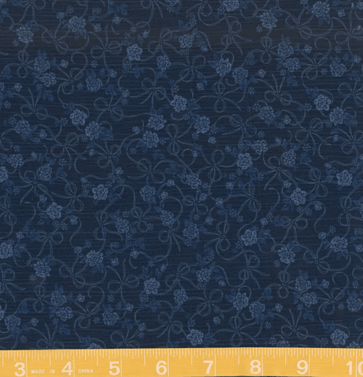 Navy Blue Floral Yoryu Crinkle Polyester Fabric