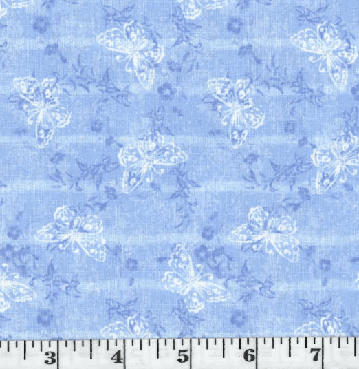 Sky Blue Butterflies Linen-Look Poly Cotton Fabric