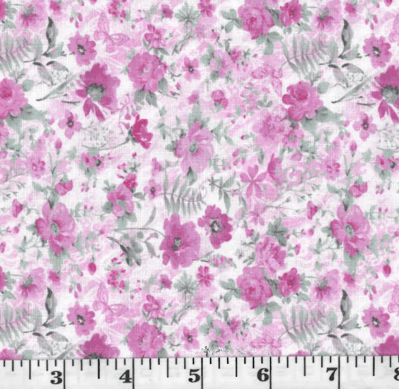 Rose Tossed Wildflowers Linen-Look Poly Cotton Fabric