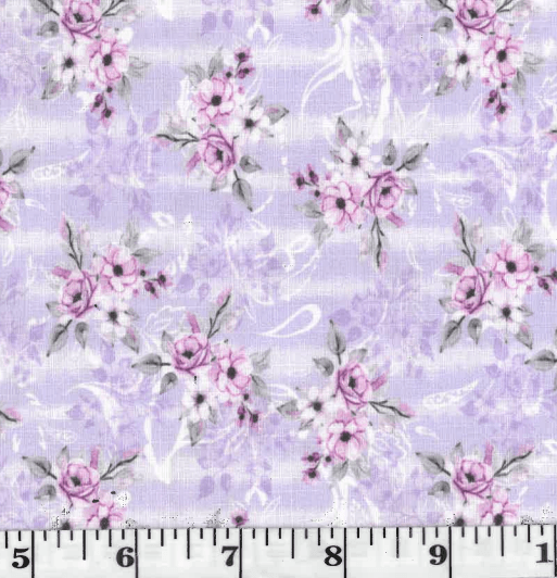 Lavender Flower Clusters Linen-Look Poly Cotton Fabric