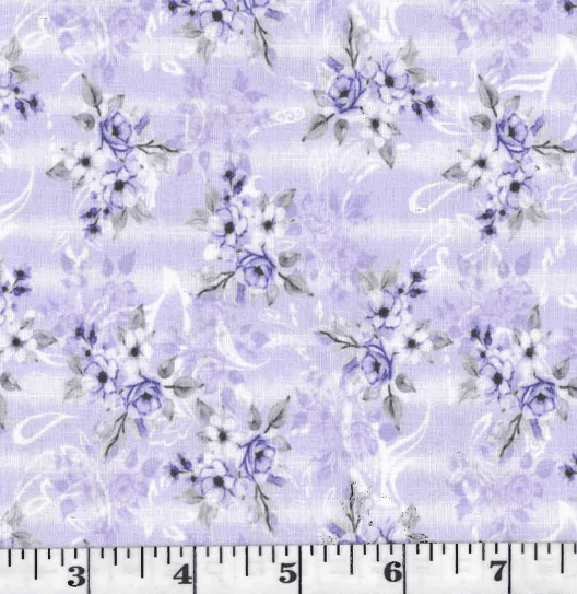 Lilac Flower Clusters Linen-Look Poly Cotton Fabric