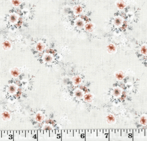 Peach Bouquet Linen-Look Poly Cotton Fabric
