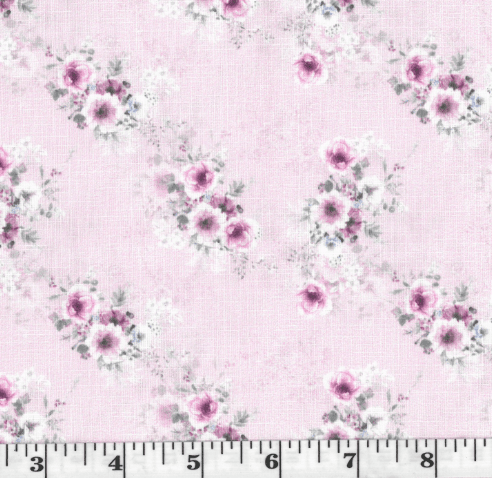 Light Pink Bouquet Linen-Look Poly Cotton Fabric