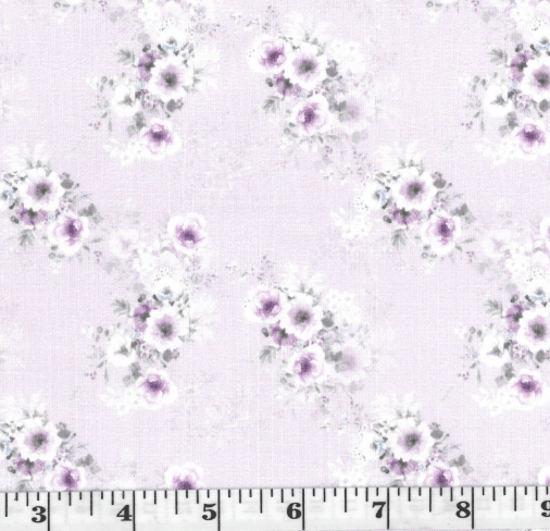 Light Lavender Bouquet Linen-Look Poly Cotton Fabric