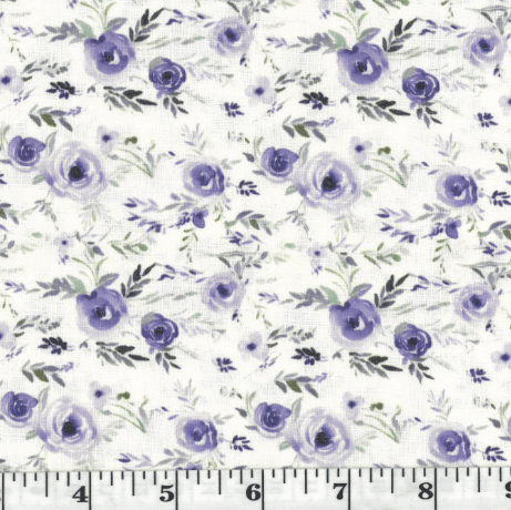 Purple Floral Linen-Look Poly Cotton Fabric