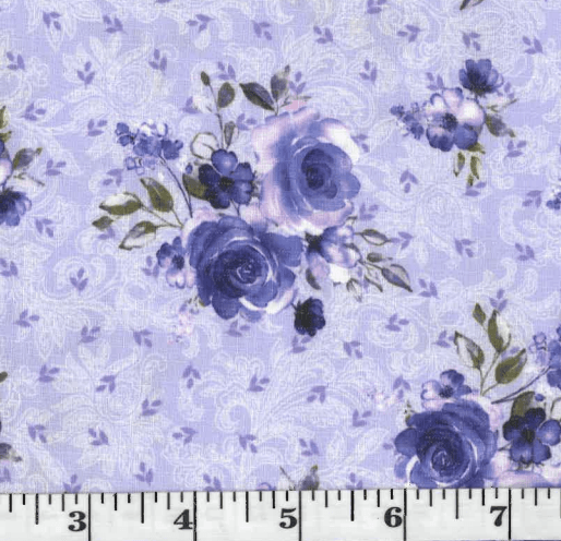 Purple Floral Linen-Look Poly Cotton Fabric