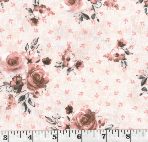 Peach Floral Linen-Look Poly Cotton Fabric