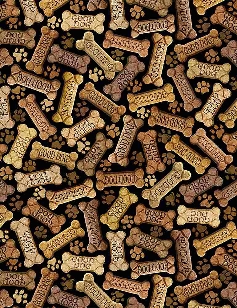 17" Remnant Timeless Treasures Friends Fur-Ever Tossed Dog Bones Quilting Cotton Fabric- Black