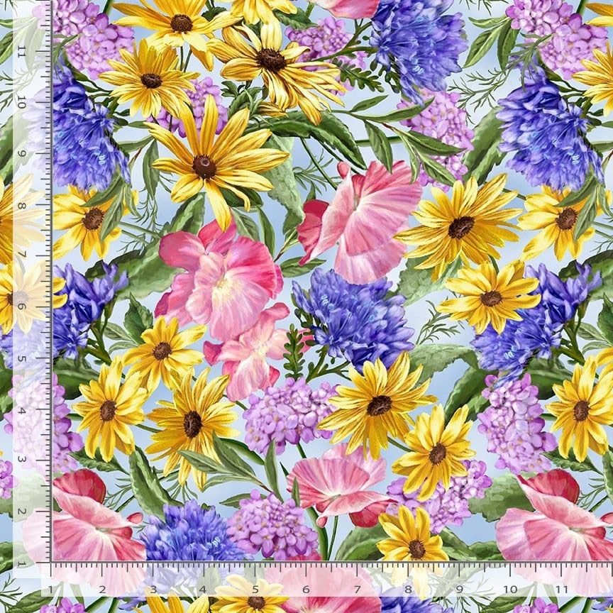 Timeless Treasures Faith Spring Floral Quilting Cotton Fabric- Blue