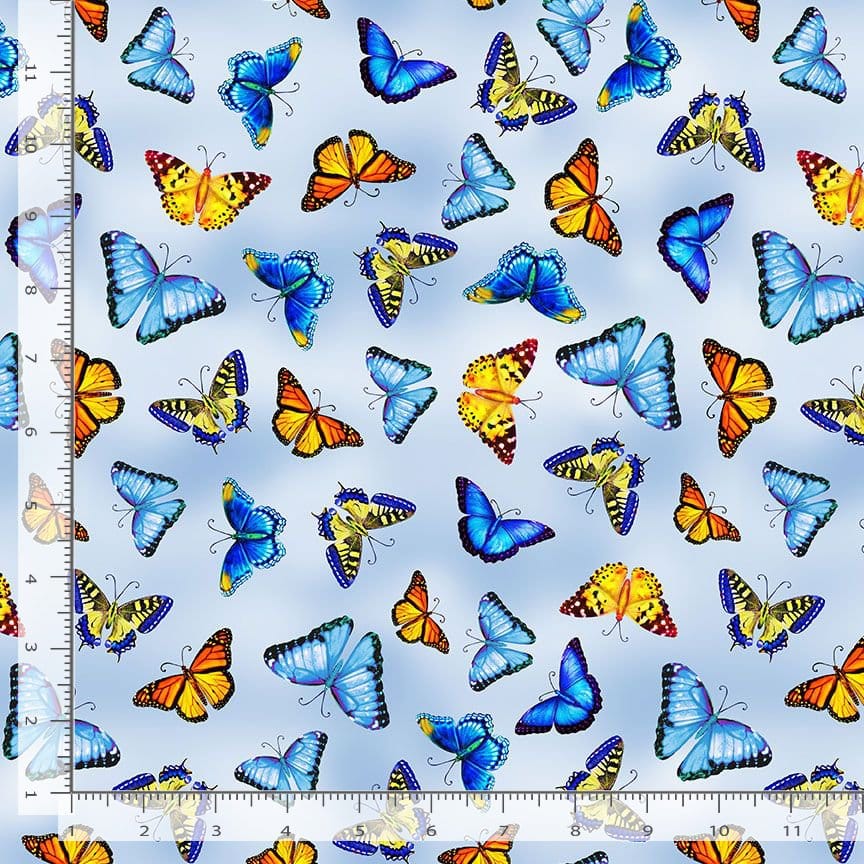 Timeless Treasures Faith Tossed Butterflies Quilting Cotton Fabric- Sky