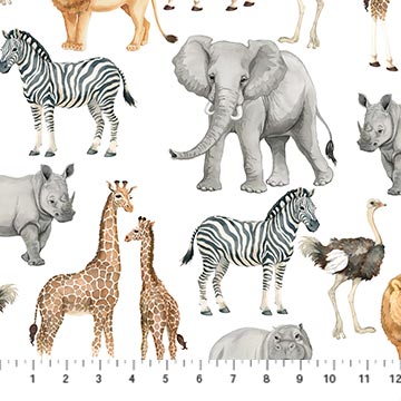 Northcott Wild One Animal Feature Quilting Cotton Fabric- Light Gray Multi