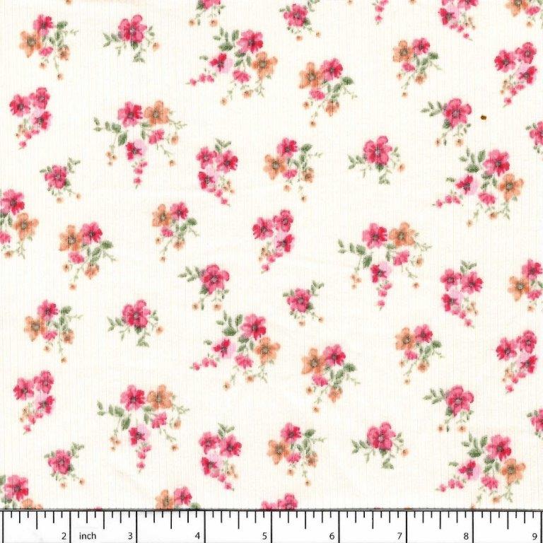 Elsa Cream Flower Bunches Soft Rib Knit Fabric