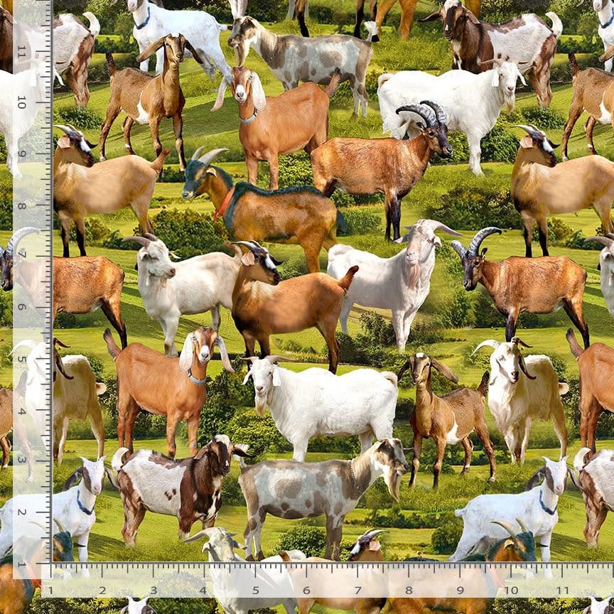 Timeless Treasures Rolling Hills Goats Quilting Cotton Fabric- Green